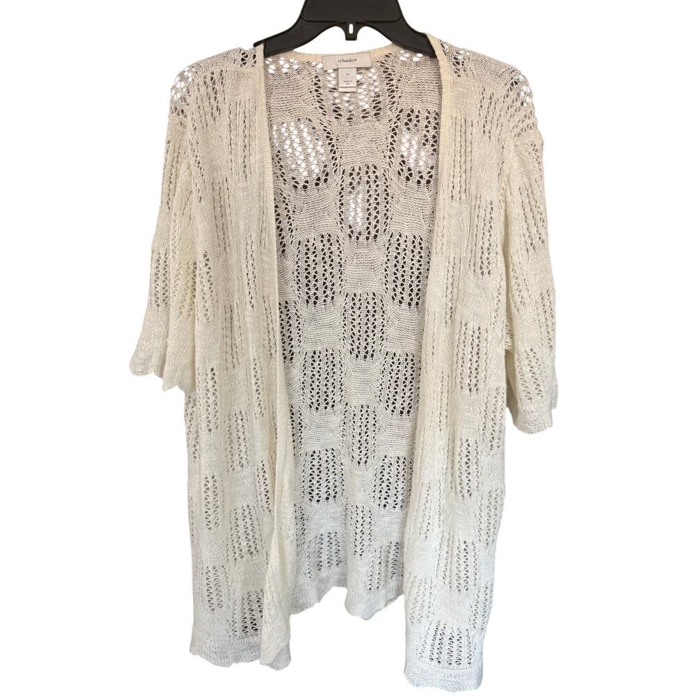 CJ Banks 2X Cream Open Knit Lace Cardigan Sweater Made in USA EUC